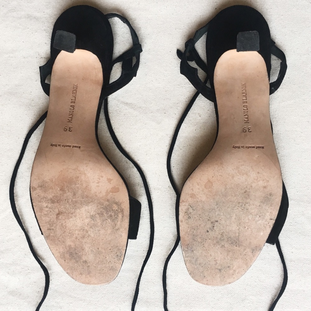 Manolo Blahnik Suede Lace-Up Sandals Black Size 39 - Picture 3 of 6